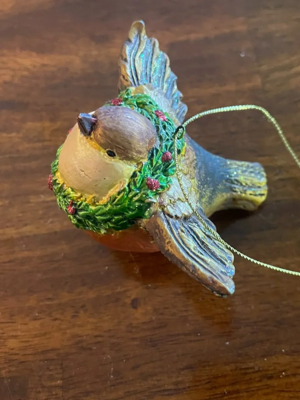 Vintage Bird with Wreath Christmas Ornament Tree Holiday Ceramic 3